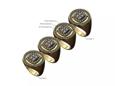 Top square cluster and halo diamond round signet Us sizes 8to11