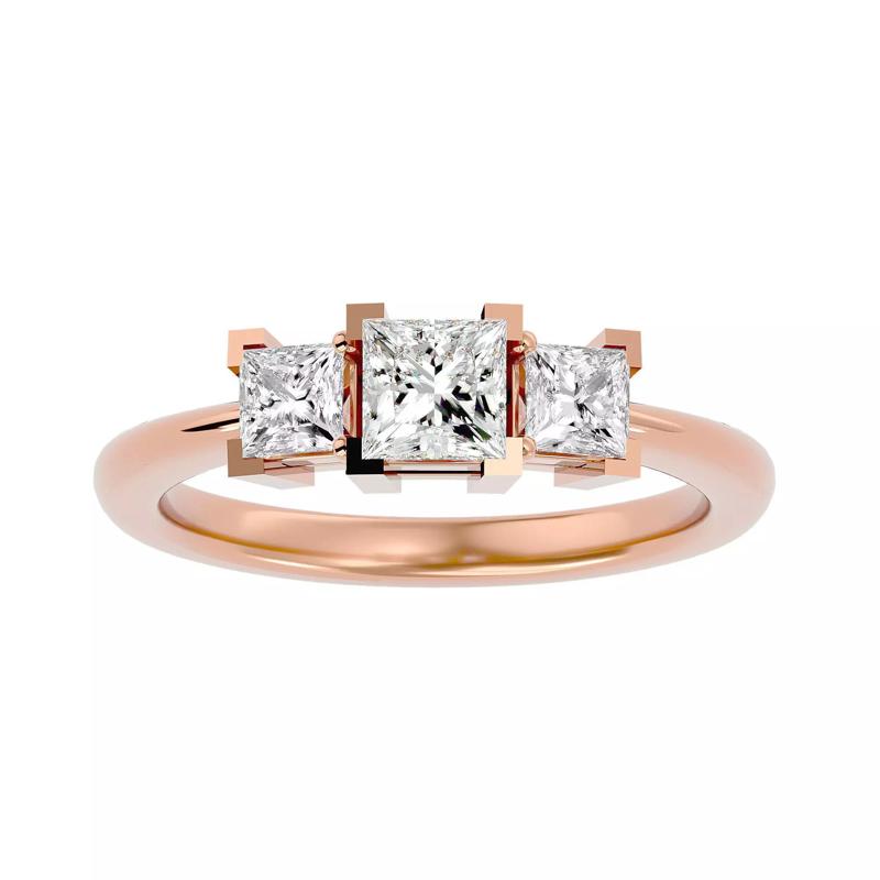 Tri Diamond solitaire wedding engagement ring with 360 view
