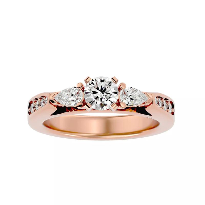Tri Diamond solitaire wedding engagement ring with 360 view