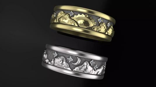 Sun and moon design ring