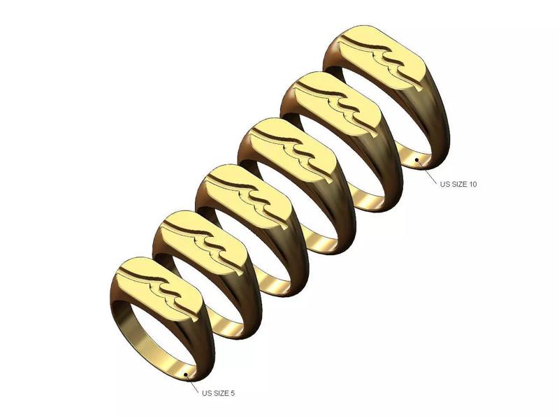 Surfer wave slot shaped signet ring US sizes 5to 10