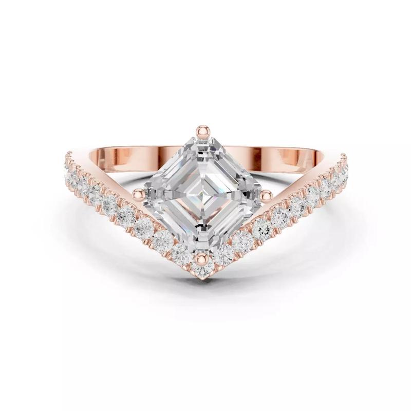 V Shape Chevron Curve Asscher Cut Wedding Ring 3DM STL Video