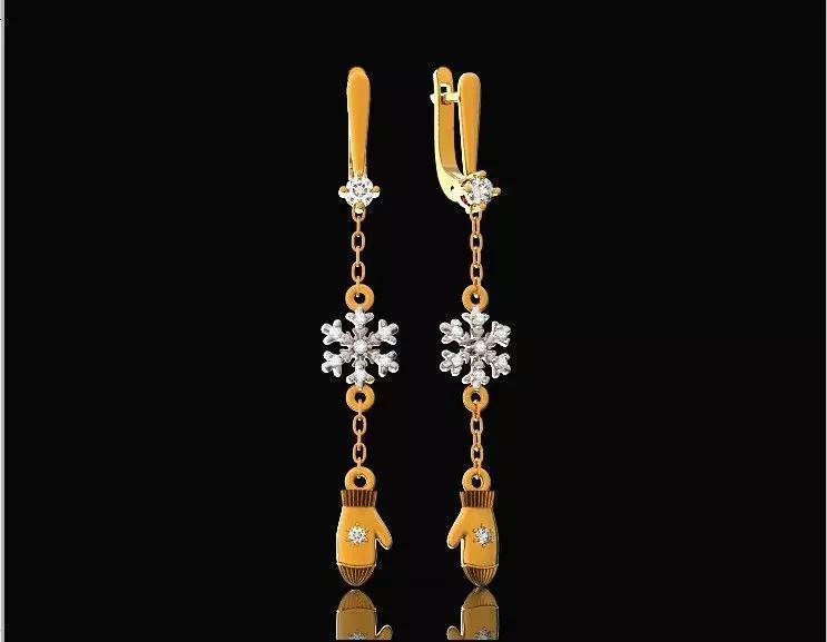 Dangling snowflake earrings with mittens 675