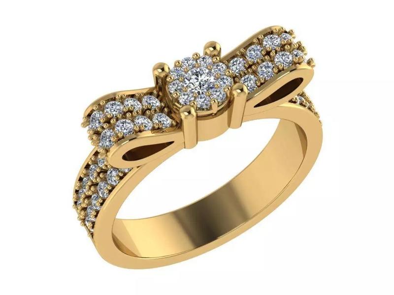Ring149 gold bow ring with diamonds