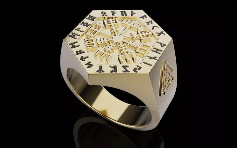VEGVISIR RUNED COMPASS RING 026