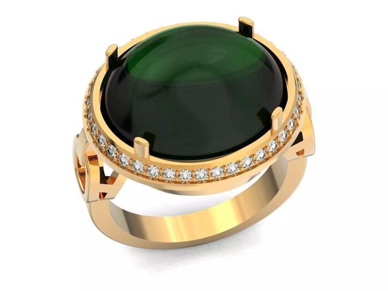 Vintage Oval Cabochon Jade Bezel Solitaire Ring 1502