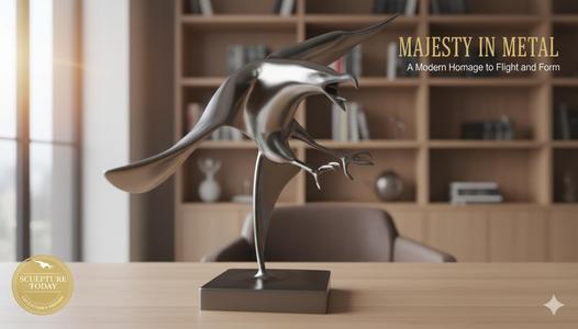 Majestic and Dynamic Eagle Figure | Modern Metallic Art Sculpture 3D Printed Model | High Detail