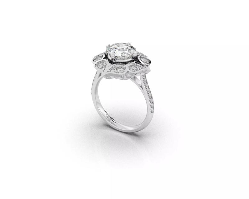 Tear Drops Halo Diamond Engagement Ring