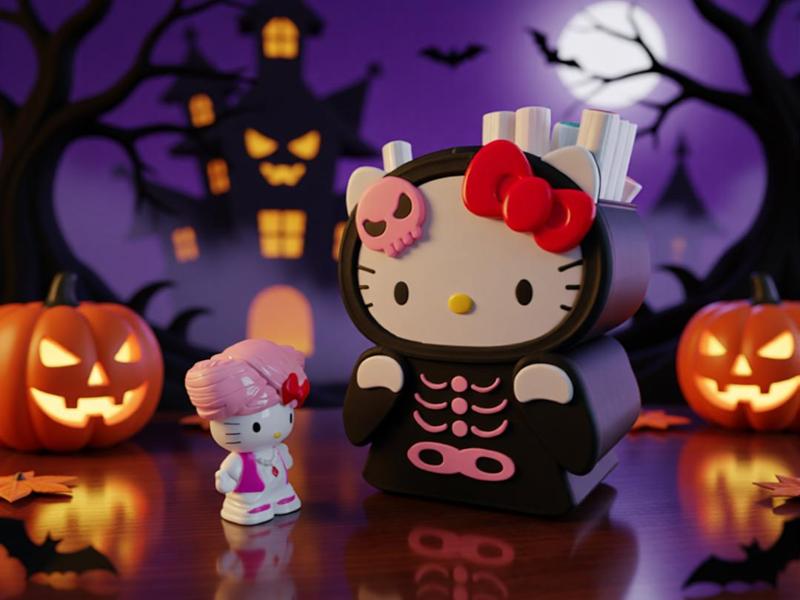 Halloween Cartoon Pen Holder, Kitty Pen Holder, Hello Kitty Halloween Makeup, Storage Box, Makeup Storage Container, Desktop Ornament, Desktop Storage, Let's make mischief together