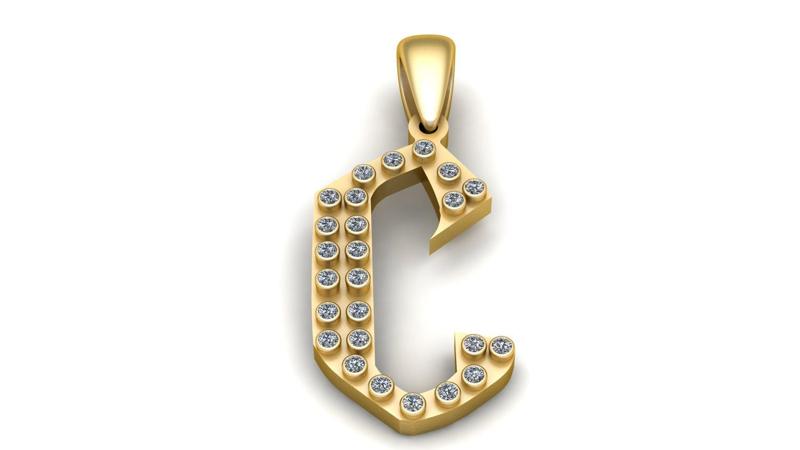 GOLDEN ALPHABET C PENDANT 3D PRINTABLE MODEL