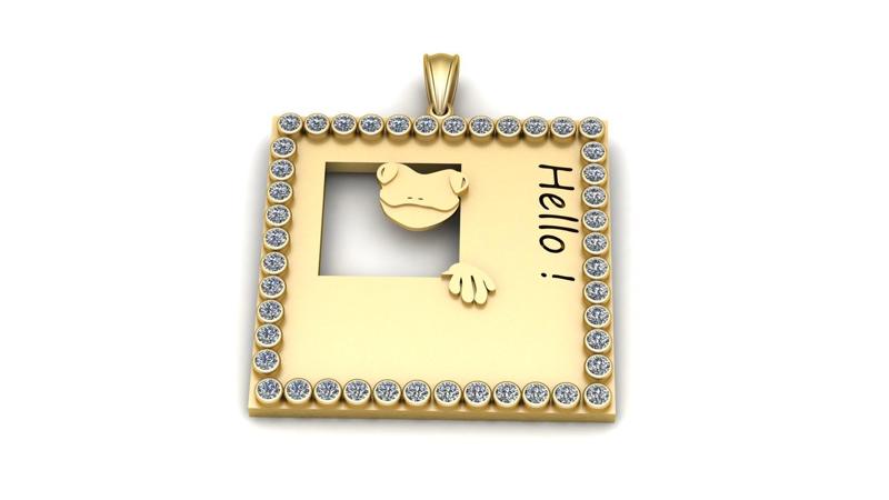 3D Printable Hello Frog Gold Pendant