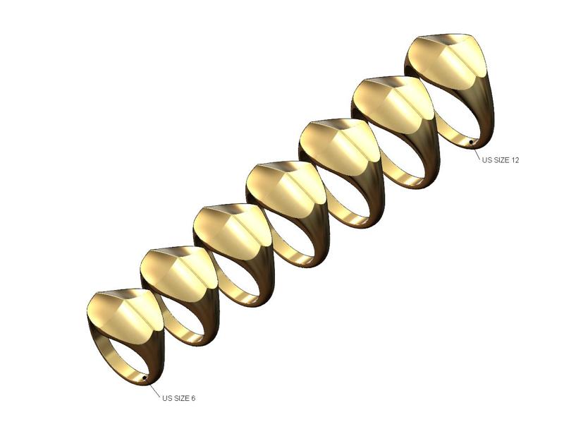 Four faceted curved faces signet ring US sizes 6to12 3D print model
