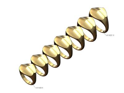 Four faceted curved faces signet ring US sizes 6to12 3D print model