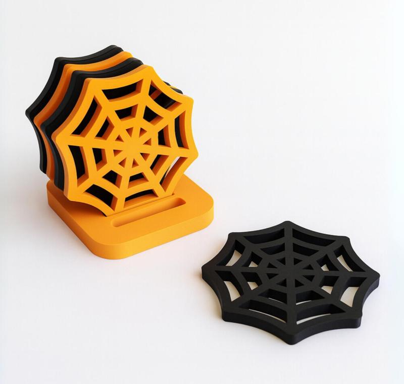 SPIDER WEB COASTER WITH HOLDER (PERFECT FOR HALLOWEEN DECOR) / STL / DECOR / HOMEDECOR / HALLOWEEN PARTY