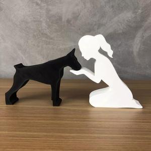 Girl and her Doberman -tied hair- for 3D printer