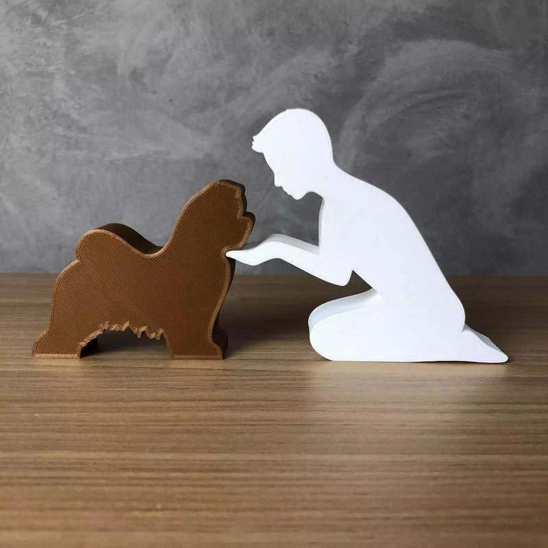 Boy and his Lhasa Apso for 3D printer or laser cut