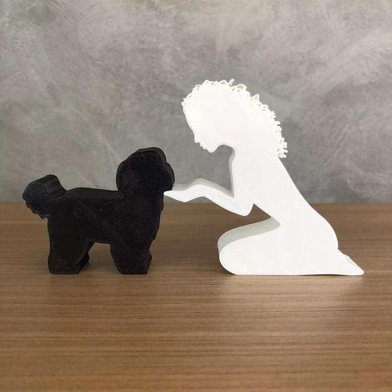 Girl and her Maltese -wavy hair- for 3D printer or laser cut