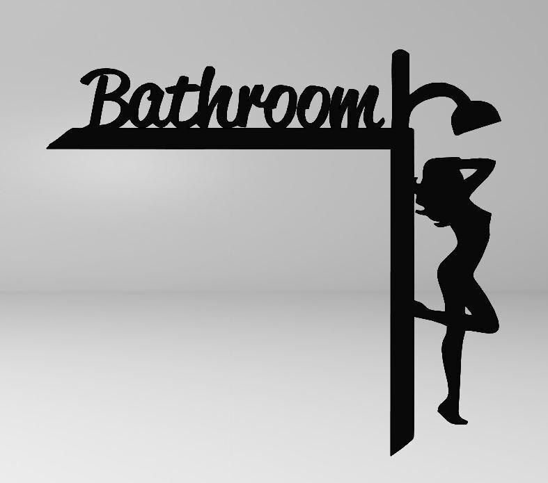 Bathroom Door Corner Design - Woman Taking a Shower Line Art