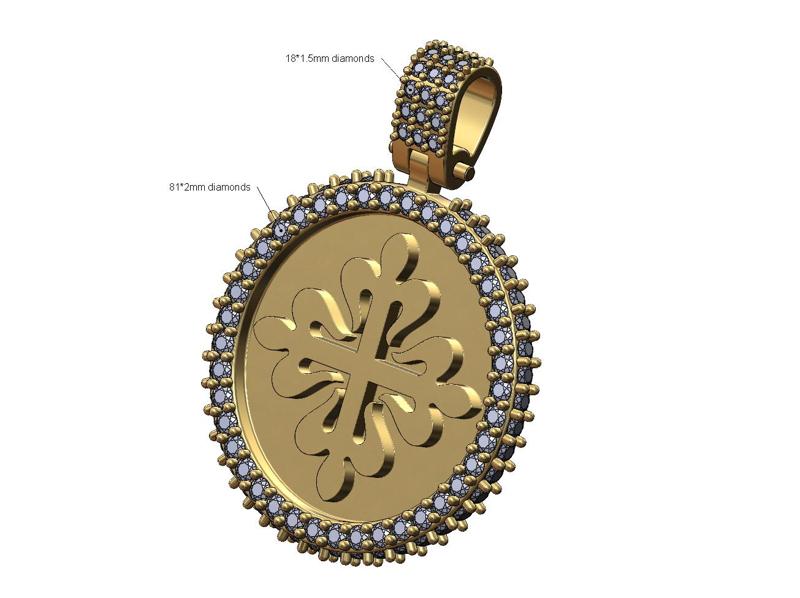 PP logo diamond round iced pendant with bail 3D print model