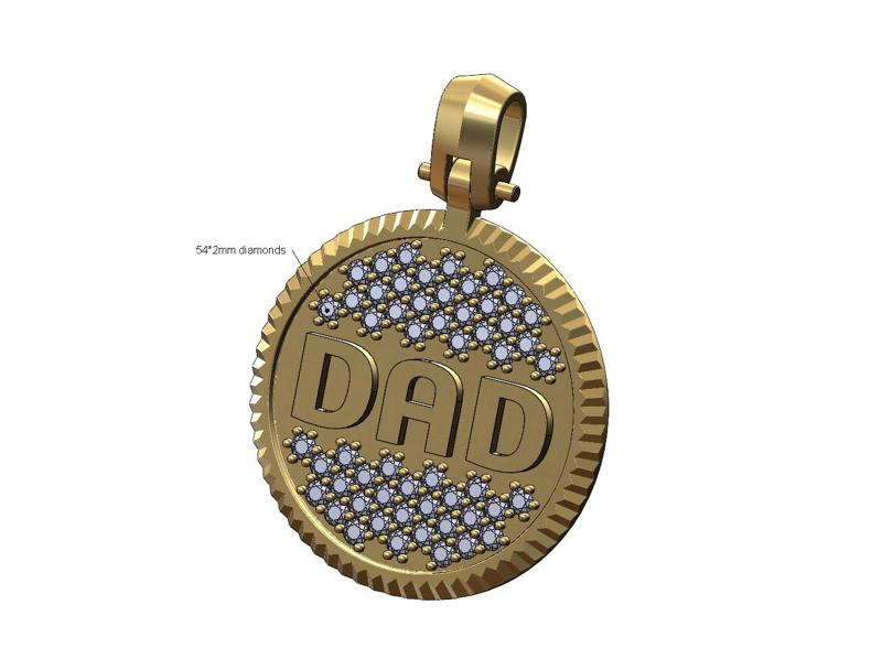 DAD diamond iced fluted bezel 25mm pendant with bail 3D print model