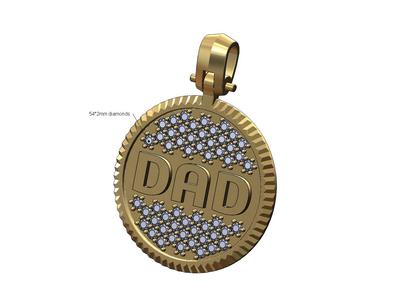 DAD diamond iced fluted bezel 25mm pendant with bail 3D print model