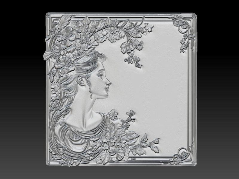Whispers of Grace  Floral Woman Relief with Elegant Frame