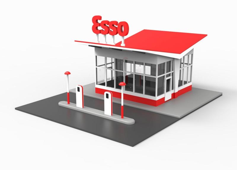 ESSO GASOLINE STATION DIORAMA 1/64 - ESSO SERVICE STATION