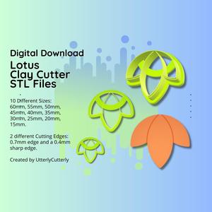 Clay Cutter STL File Lotus Flower Earring- Digital File Download- 10 sizes & 2 Cutter Versions, cookie cutter