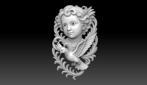 Cubic Angel with Dove Relief