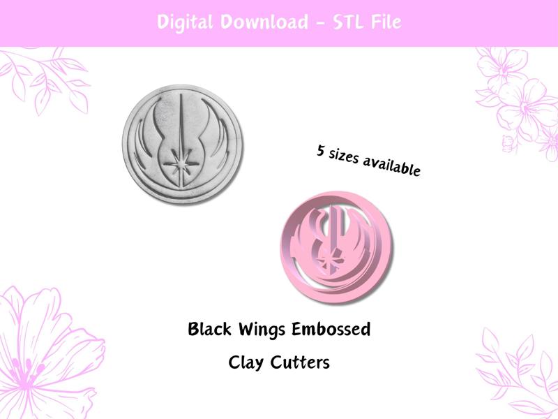 STAR WARS Black Wings Cutter for Polymer Clay | Digital STL File | Clay Tools | 5 Sizes Embossing Clay Cutters for Earrings