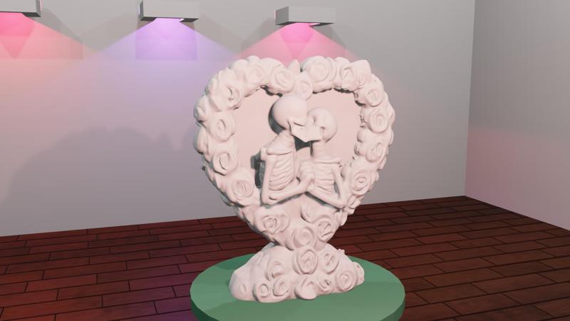 Skeleton Couple in Rose Heart Frame