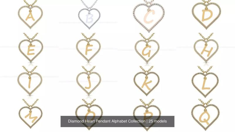 Diamond Heart Pendant Alphabet Collection