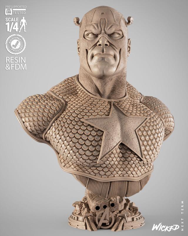 WICKED MARVEL CAPTAIN AMERICA PORTRAIT BUST: TESTED AND READY FOR 3D PRINTING