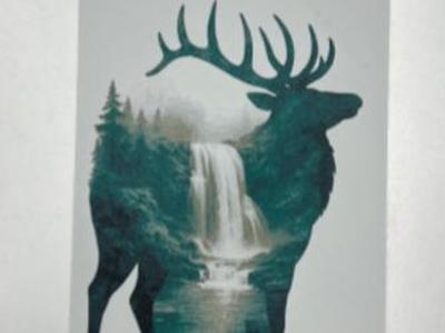 Waterfall Elk Silhouette – Scenic Nature Wall Art