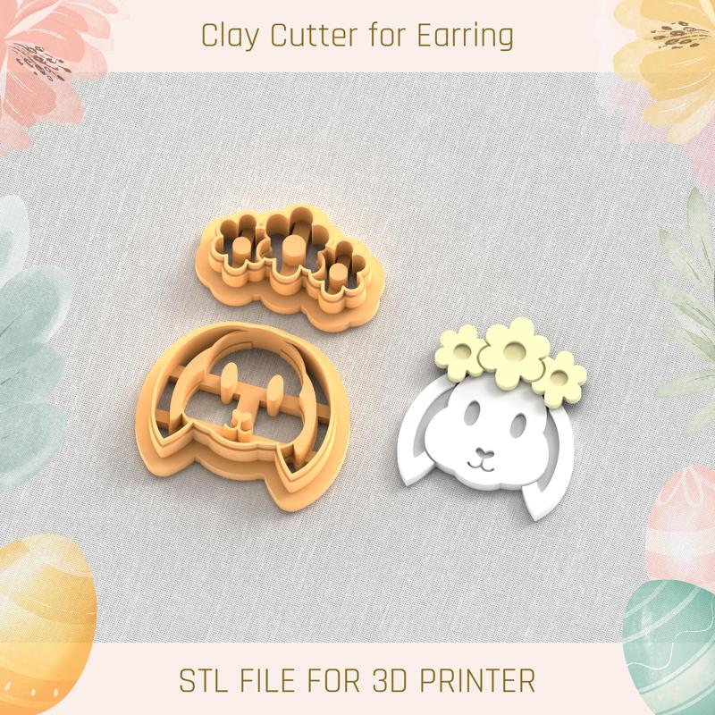 Easter Bunny with Wreath EASTER POLYMER CLAY CUTTER