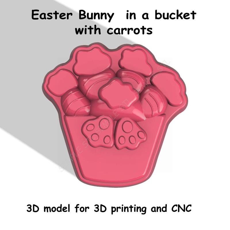 Easter Bunny  in a bucket with carrots Stl File