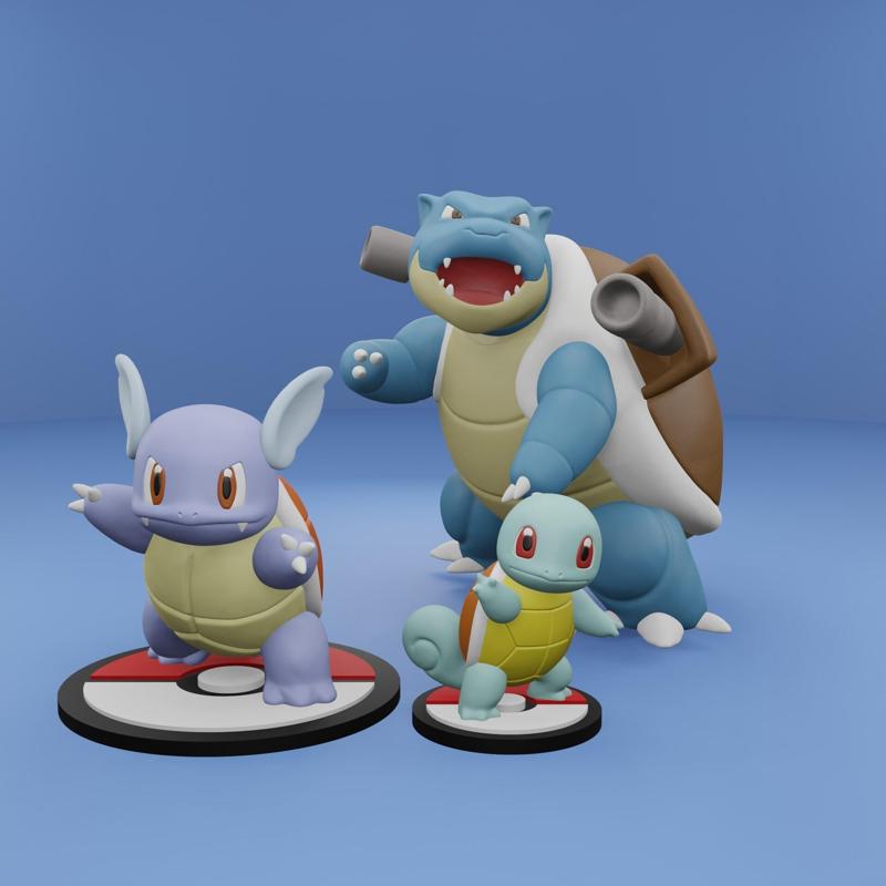 Pokemon No. 007-009 Squirtle, Wartortle, Blastoise