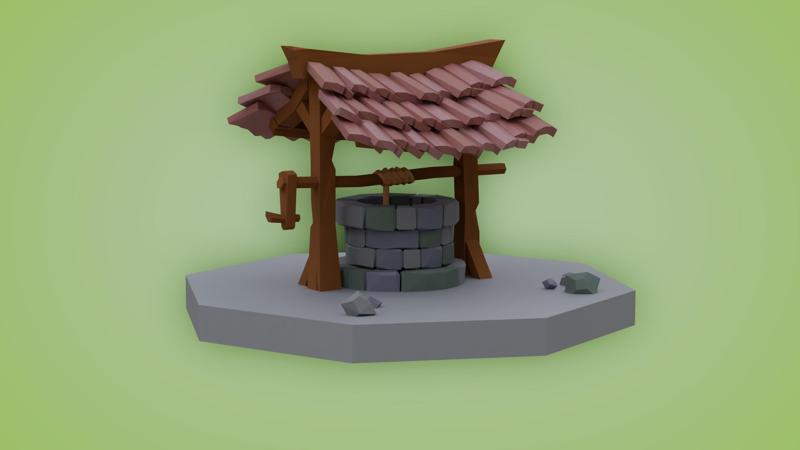 Low Poly Pastel Well – Stylized 3D Model