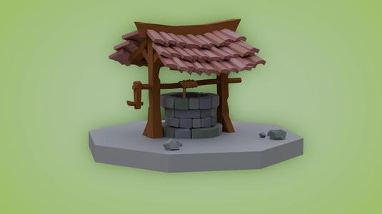 Low Poly Pastel Well – Stylized 3D Model