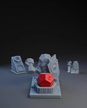 Dice Keepers - D12 Dwarf Defender Mini and polyhedral dice stand