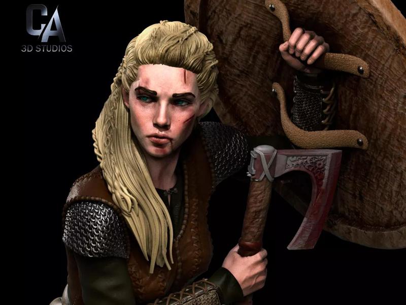 Lagertha 3D Print statue of woman holding shield