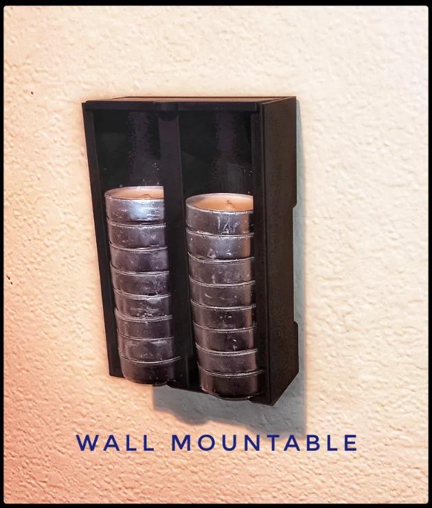 Tealight Candle Dispenser - Wall Mountable or Self Standing- For Classic 2 sizes of candles- wall mount guide and lid included
