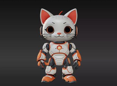 3D Model of Cute Robo Cat - Animated and Printable