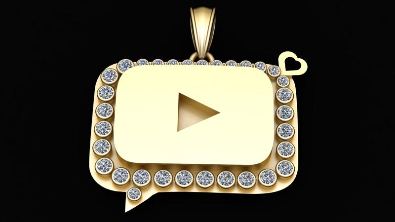 MOISSANITE Iced Youtube PANDANT 3D PRINTABLE MODAL