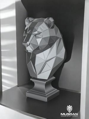 Low Poly Bear Bust Modern Geometric Sculpture STL