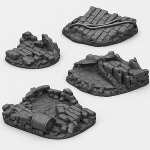 Rubble Bases STL Set - Scenic Urban Ruins Bases for Miniatures