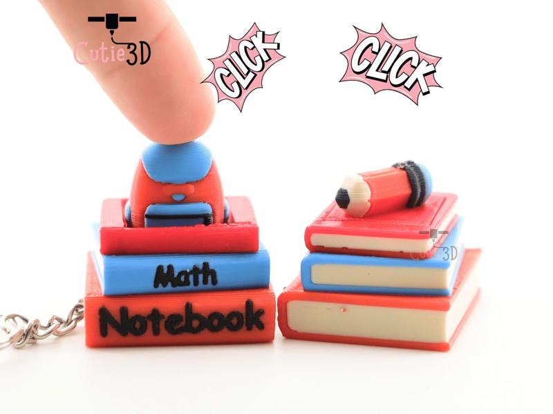Cutie3D Back To School Book Stack Keycap Fidget Clicker Keychain - Cute Backpack Keychain