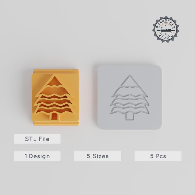 Pine Tree Stamp Tile Set, 5 Sizes, Perfect for Clay, Cookies & Fondant, Evergreen Motif, Winter Tree Design