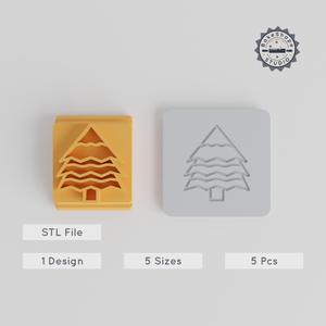 Pine Tree Stamp Tile Set, 5 Sizes, Perfect for Clay, Cookies & Fondant, Evergreen Motif, Winter Tree Design