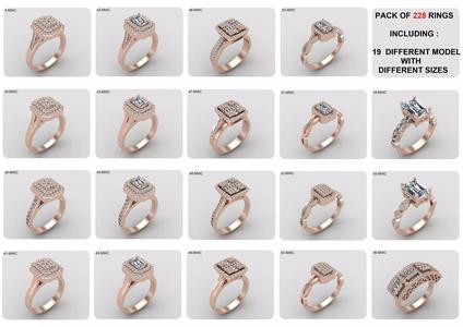 19 models of emerald rings 57-MWCG 3D Model Collection